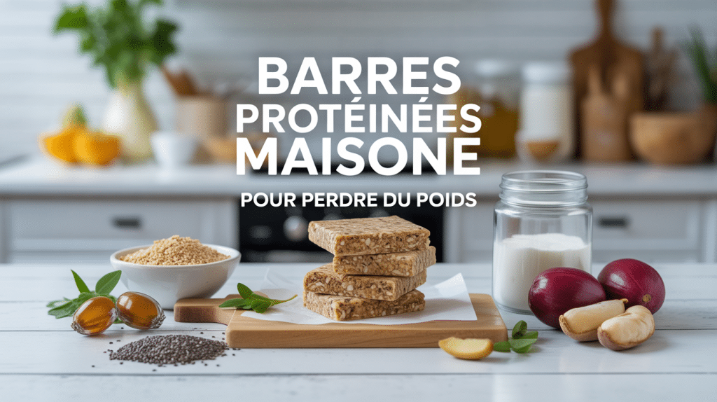 Barre proteinee maison perte de poids sur planche avec ingredients