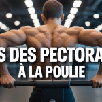 Homme musculaire travaillant bas des pecs poulie