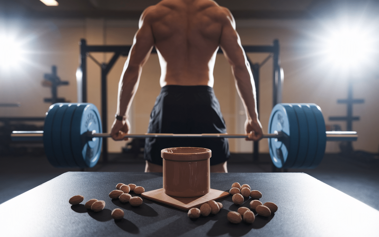 athlete musculation avec beurre de cacahuete proteine