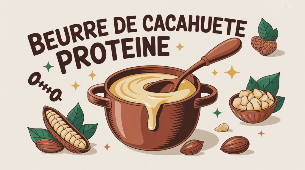 beurre de cacahuete proteine avec cuillere et arachides