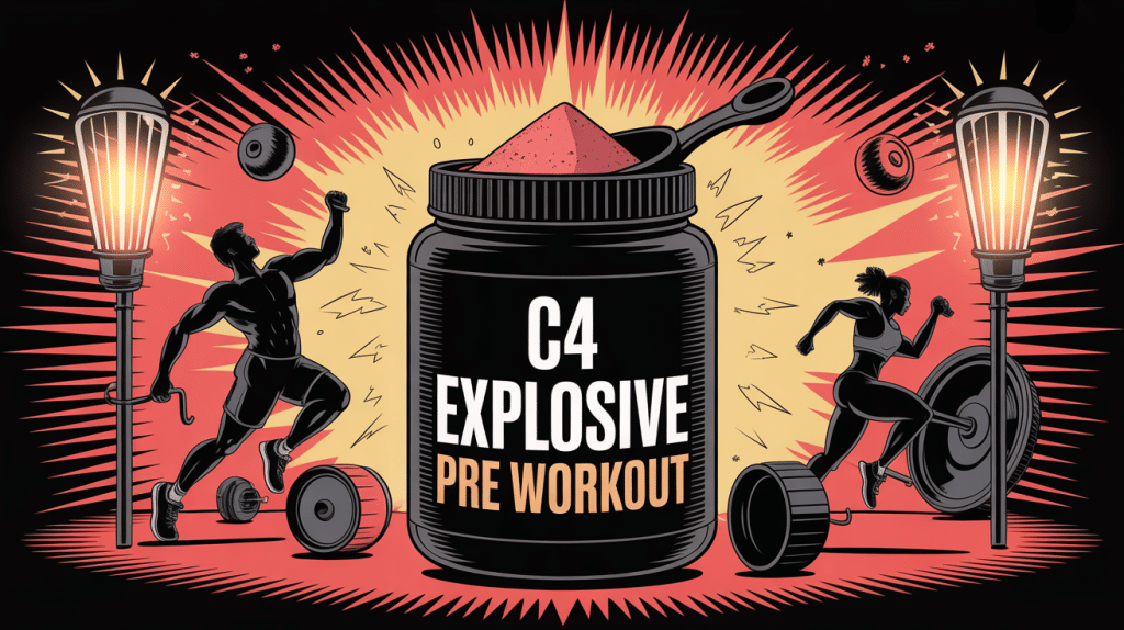 pot c4 explosive pre workout avec éclairs et sportifs