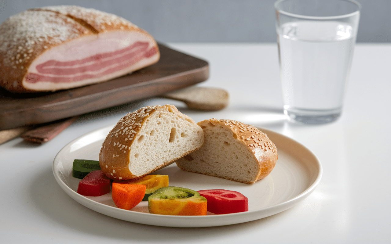Calories dans un petit pain accompagné légumes jambon eau