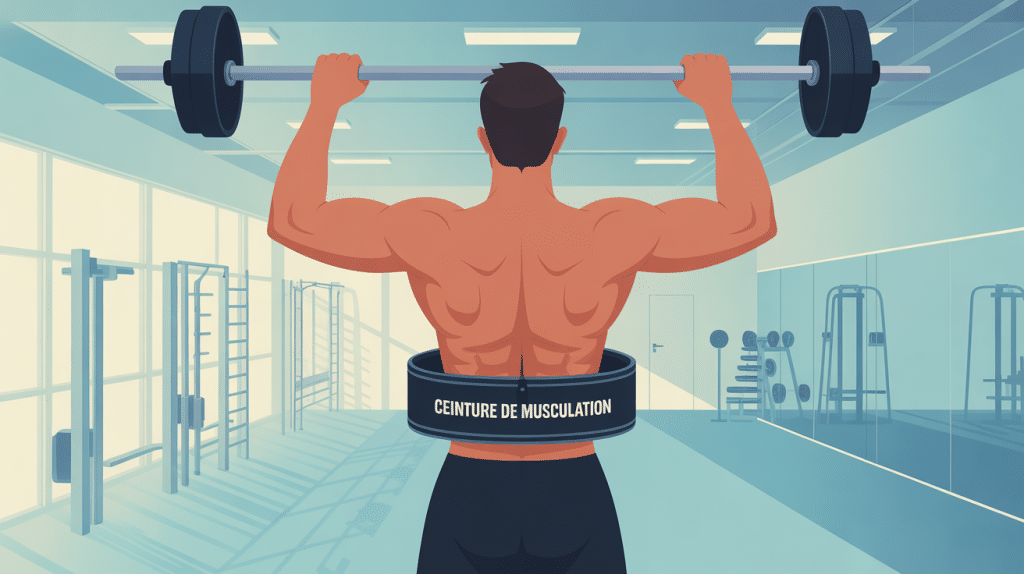 Ceinture pour la musculation sur silhouette soulevant barre en salle