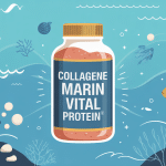 collagene marin vital protein bouteille sur fond ocean