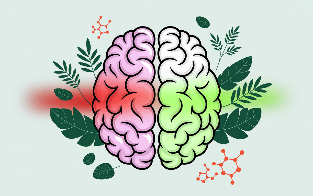 complement alimentaire anti stress illustration cerveau et plantes