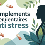 Illustration complement alimentaire anti stress silhouette et plantes