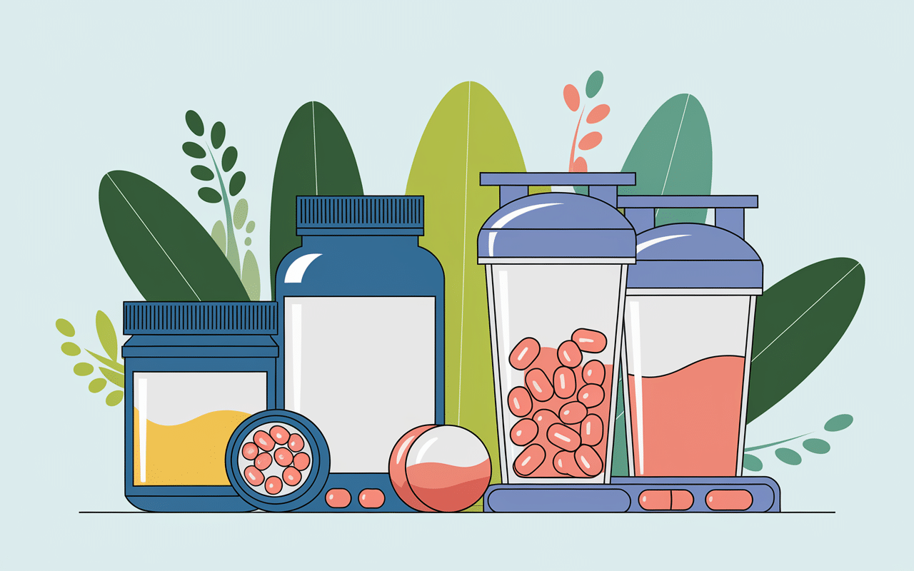 complements alimentaires pour grossir illustration pots gélules shakers balance