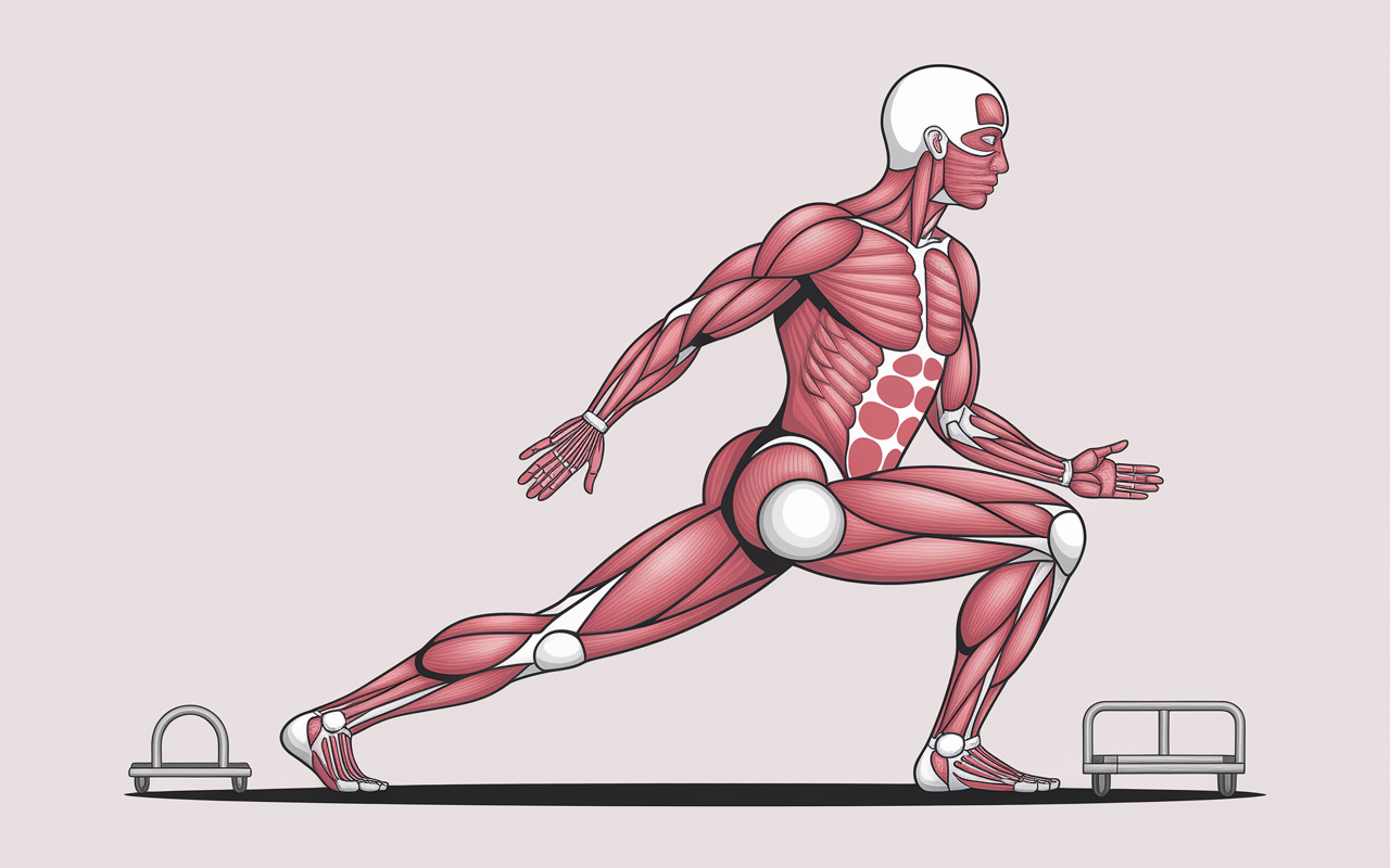 Fente arriere avec halteres muscles ciblés illustration