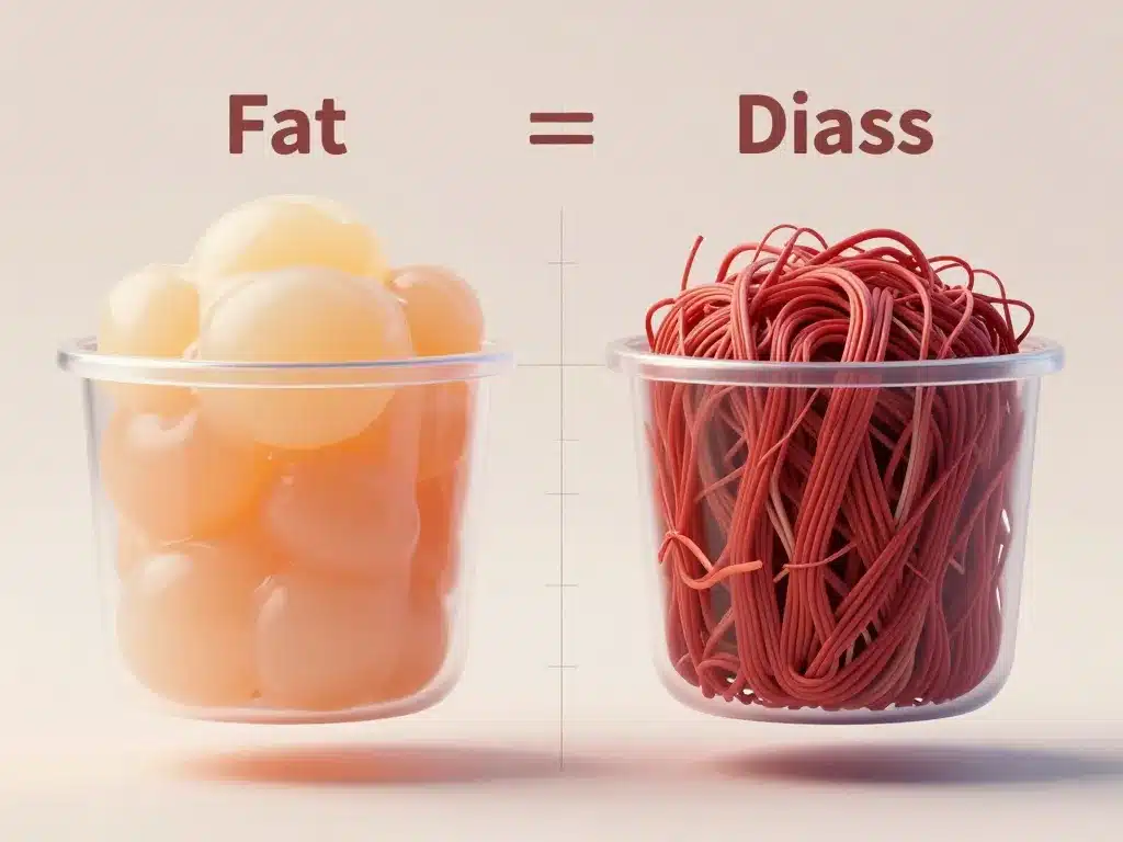 1kg de gras vs 1kg de muscle, différence de volume et densité