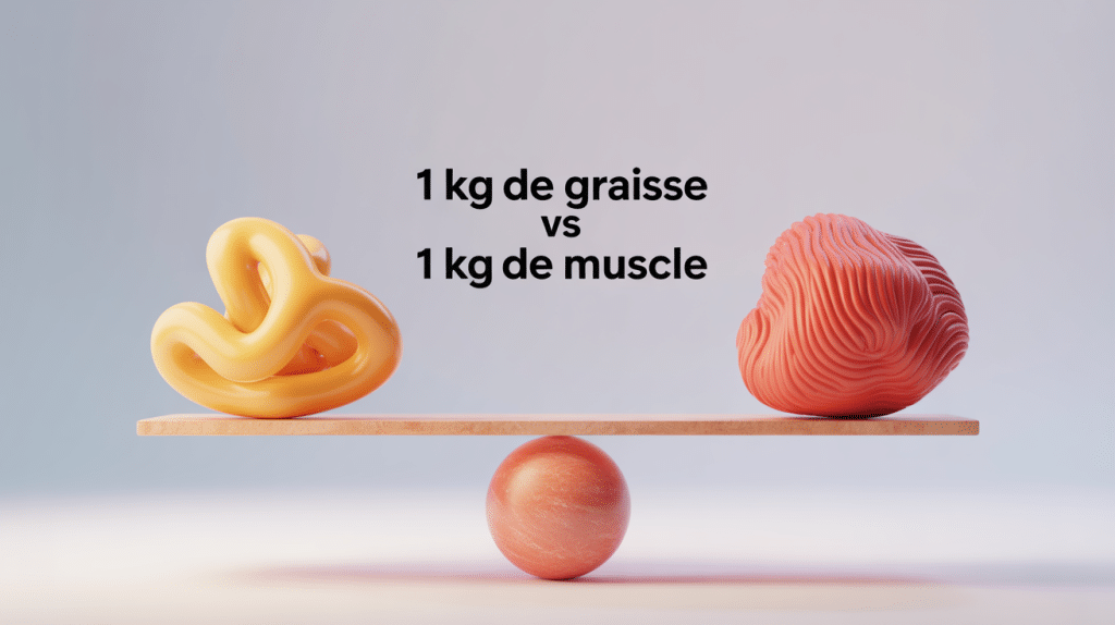 1kg de gras vs 1kg de muscle sur une balance stylisée