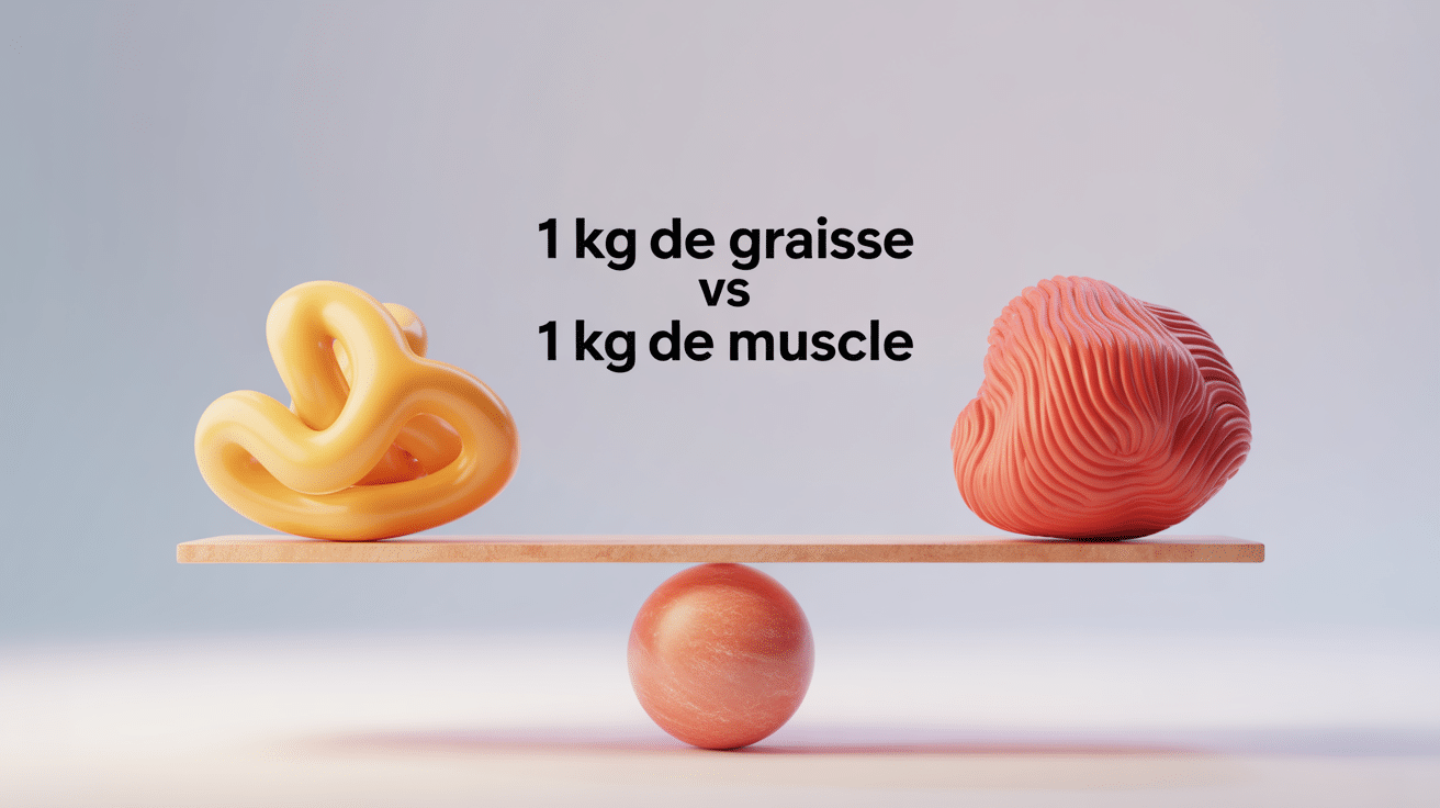 1kg de gras vs 1kg de muscle sur une balance stylisée