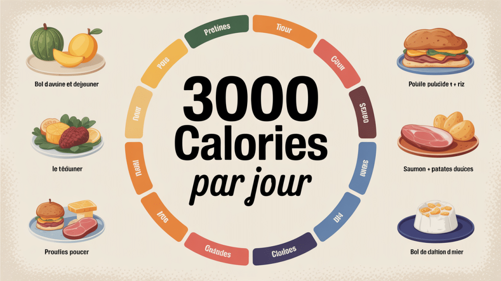 3000 calories par jour visuel journée alimentaire équilibrée