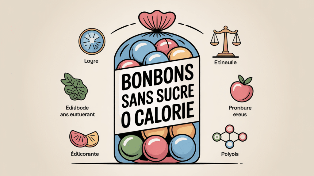 Illustration bonbon sans sucre 0 calorie équilibre plaisir et info