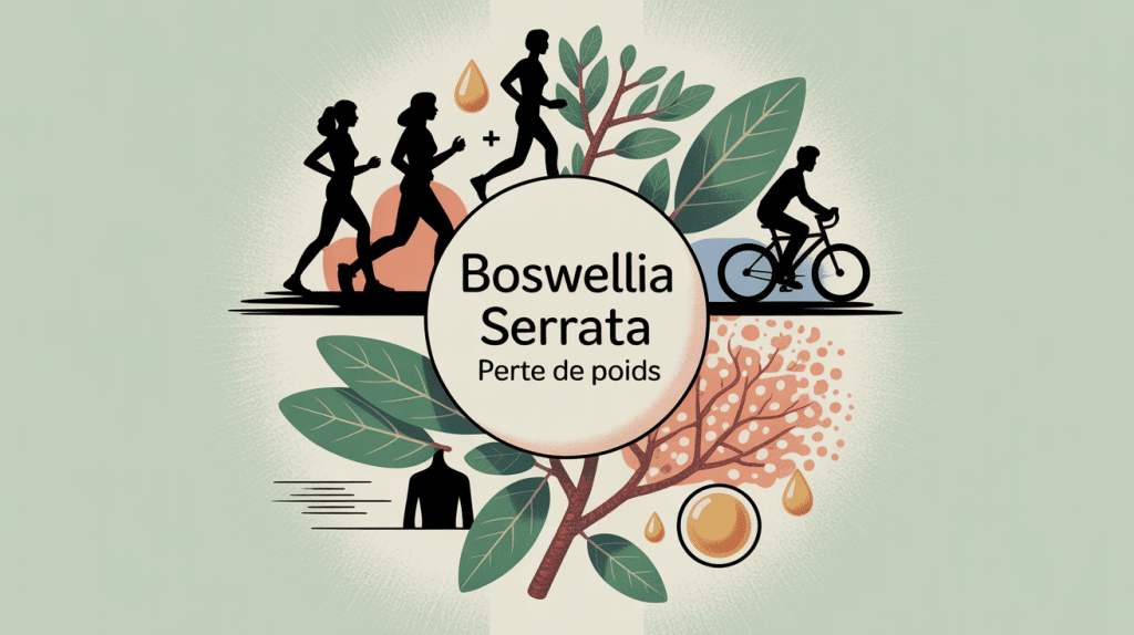 Boswellia serrata perte de poids résine dorée et silhouettes en mouvement