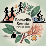 Boswellia serrata perte de poids résine dorée et silhouettes en mouvement