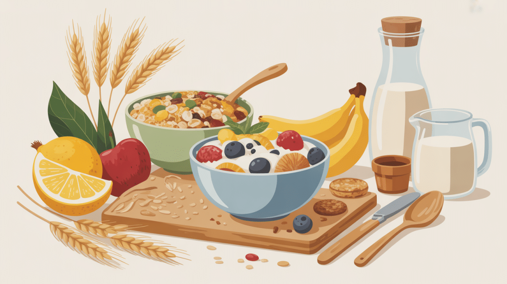 Vue en plan cereales completes au petit dejeuner