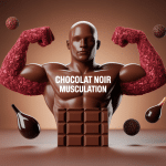 Illustration chocolat noir muscu biceps, flux sanguins et antioxydants