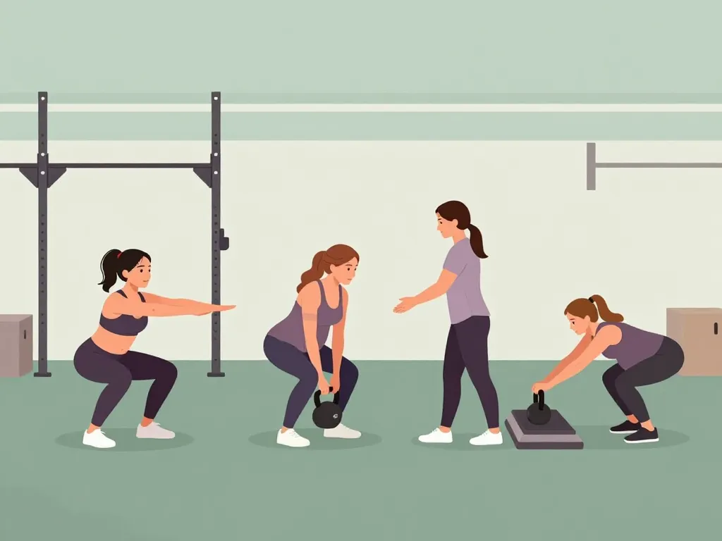 Scène crossfit pour les femmes avec exercices adaptés et coach sécurisant