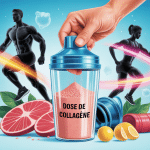 Illustration dose collagene par jour musculation avec shaker et tendons