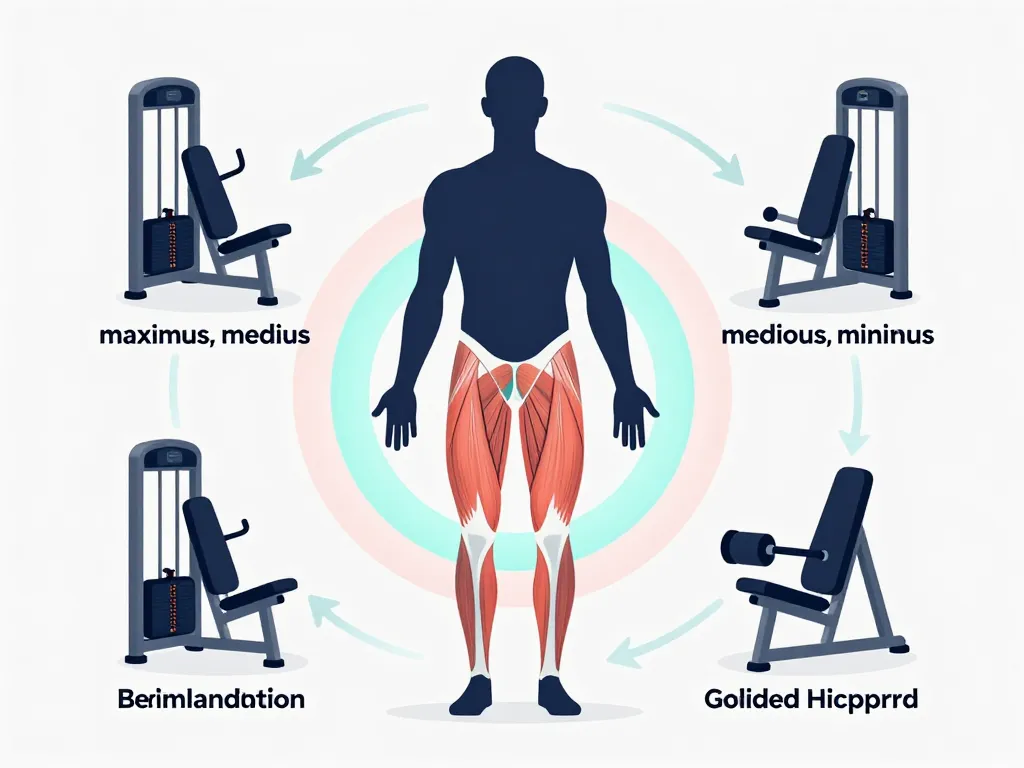 Diagramme machines fessiers salle de sport ciblage grand moyen petit fessier