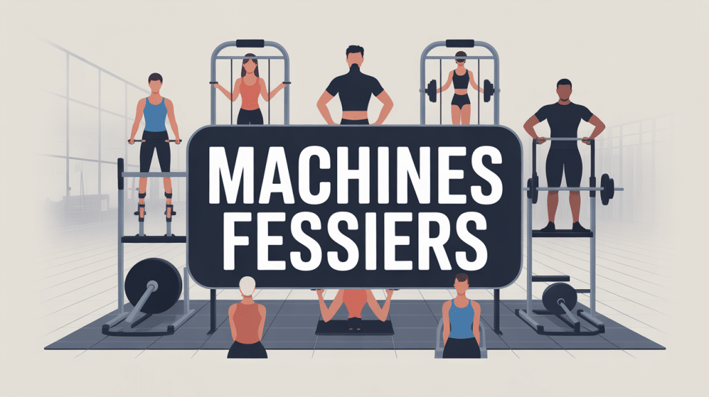 Illustration machines fessiers salle de sport montrant presse kickback abduction hip thrust