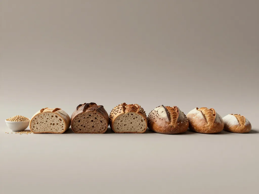 Comparatif visuel pain healthy: complet seigle multigraines levain