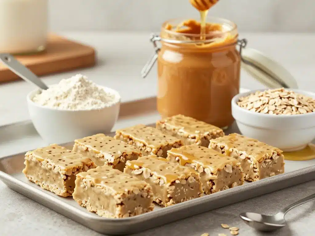 Recette barre protéinée whey, tray de barres et ingrédients