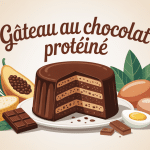 gateau au chocolat proteine entouré d'ingrédients sains