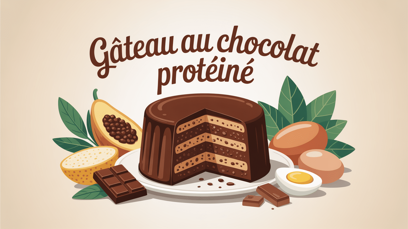 gateau au chocolat proteine entouré d'ingrédients sains