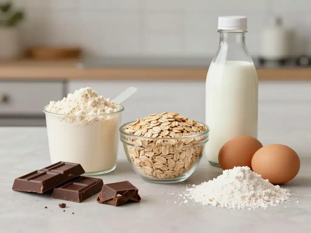 ingredients gateau au chocolat proteine scène stylisée