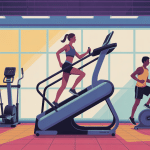 machine salle de sport escalier illustrée avec sportifs en salle lumineuse