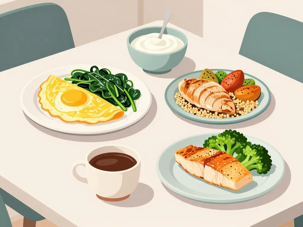 menu pour regime hyperproteine scene repas petit-dejeuner dejeuner diner