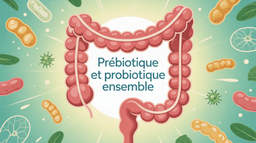 prebiotique et probiotique ensemble illustration microbiote