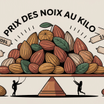 balance avec noix et étiquettes de prix sur le thème prix des noix au kilo