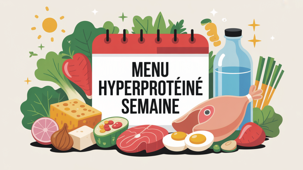 regime hyperproteine menu semaine, illustration aliments et calendrier