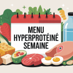 regime hyperproteine menu semaine, illustration aliments et calendrier