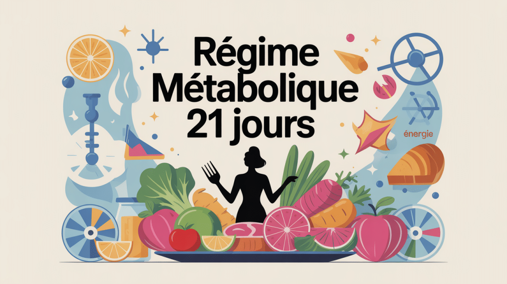 illustration regime metabolique 21 jours menu, personne devant assiette équilibrée