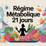 illustration regime metabolique 21 jours menu, personne devant assiette équilibrée