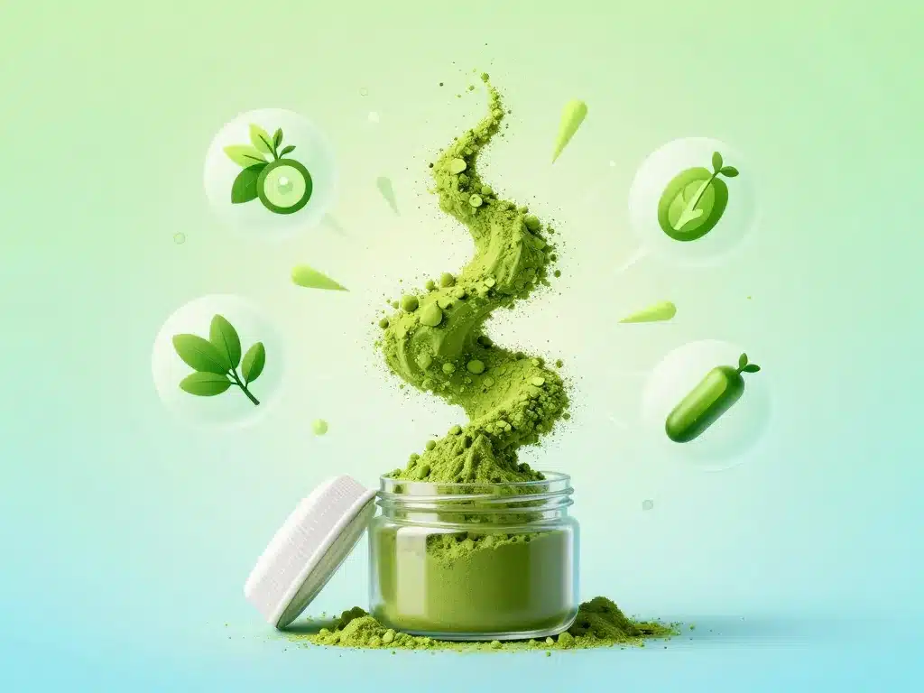 Spiruline en poudre bio autour d’icônes nutritionnelles