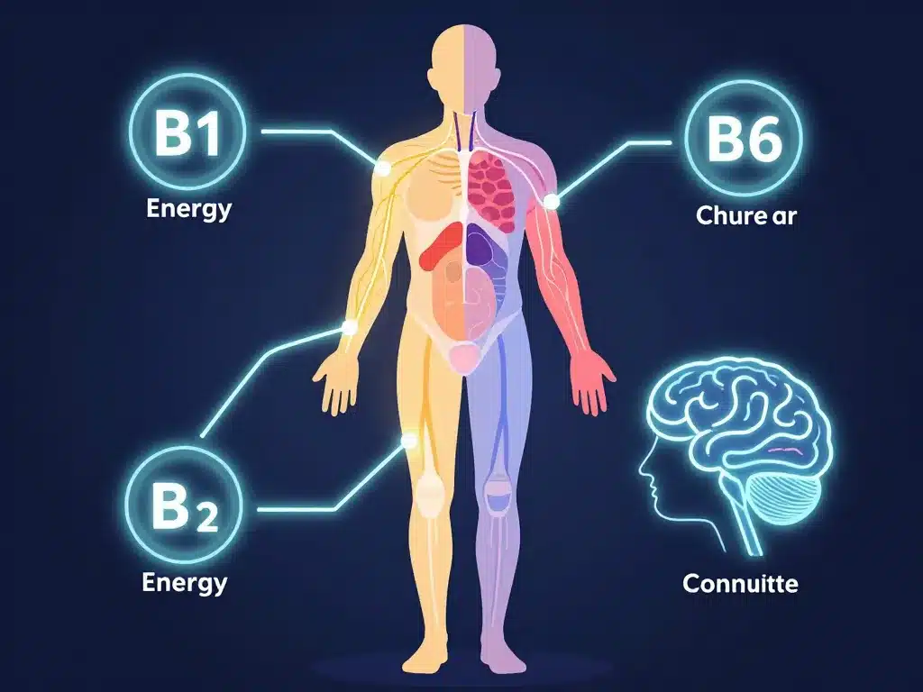 diagramme corps humain et bienfaits vitamines b1 b6 et b12