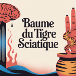 infographie baume du tigre pour sciatique avec colonne vertébrale et pot