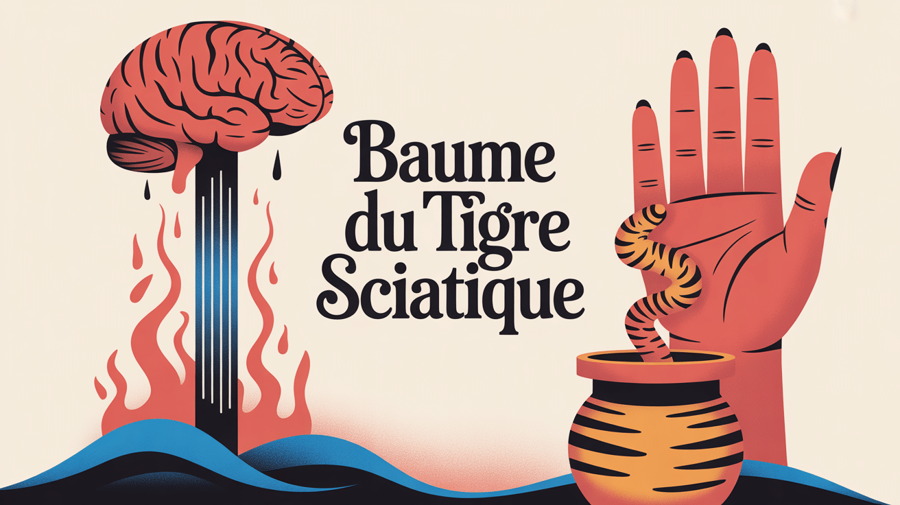 infographie baume du tigre pour sciatique avec colonne vertébrale et pot