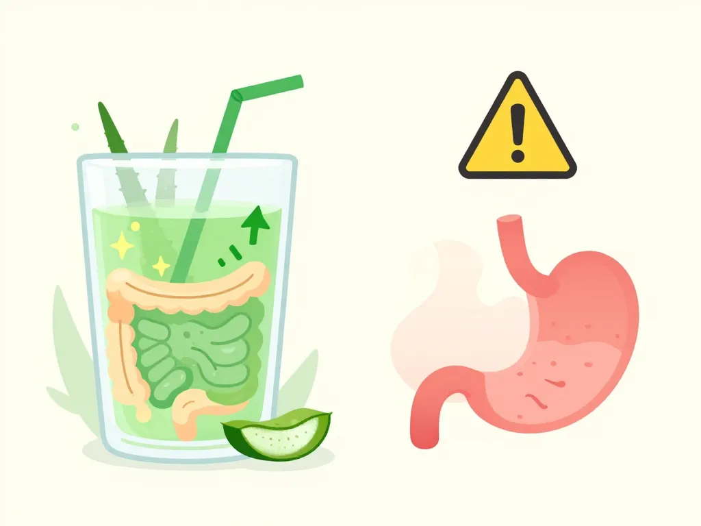 bienfait du jus aloe vera, diagramme conceptuel avec bénéfices et risques