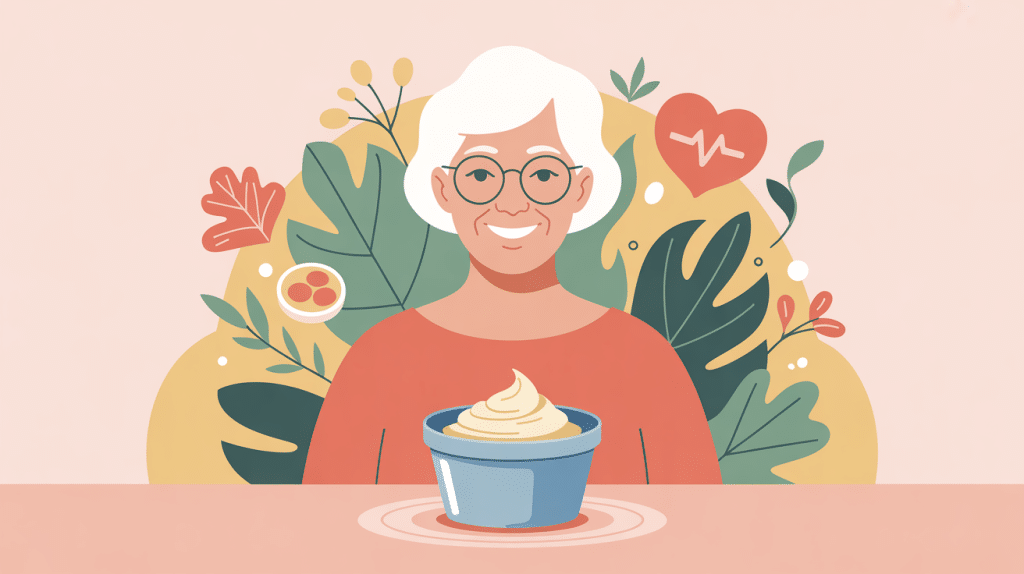 creme hyperproteinee personne agee sur table avec senior