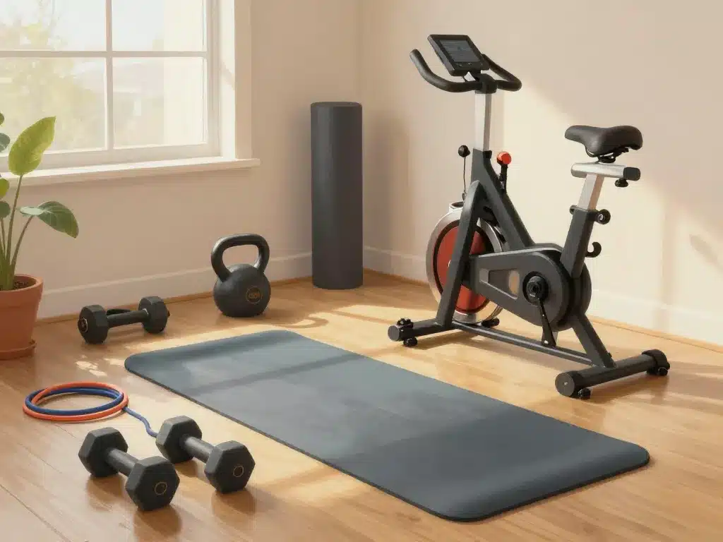 Matériel de sport maison débutant avec haltères, tapis, élastiques