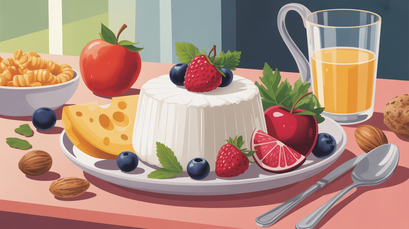 petit dejeuner fromage blanc illustration bol fruits cereales noix
