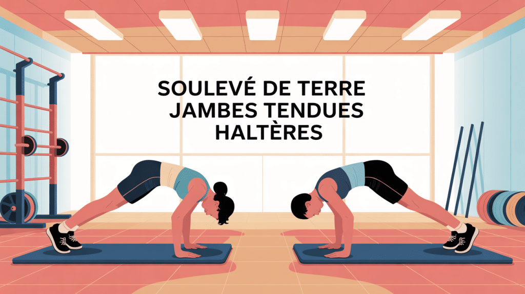 Souleve de terre jambes tendues halteres illustration posture correcte