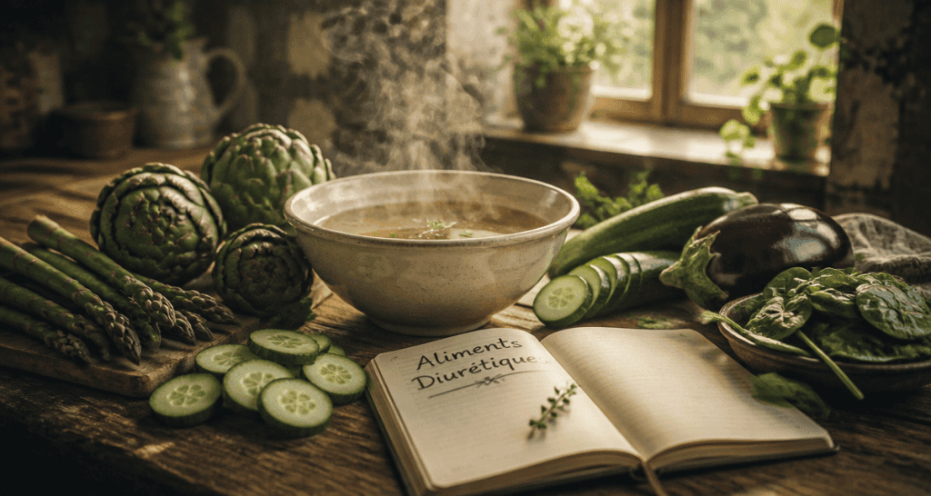 aliments diurétiques légumes frais bol bouillon