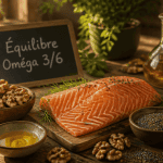 Ingrédients omega 3 et 6 sur table
