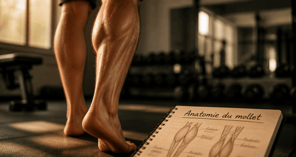 anatomie muscle du mollet en contraction, triceps sural visible